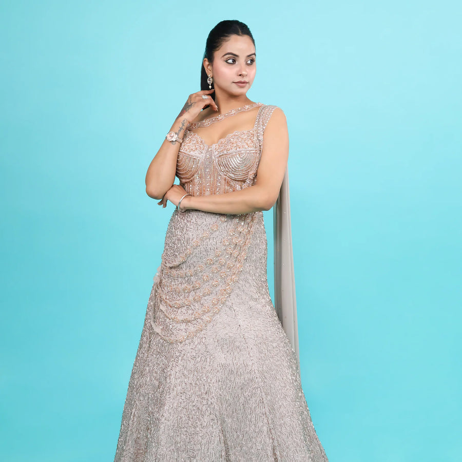 Gold Western Crop Top with Drape-Style Skirt