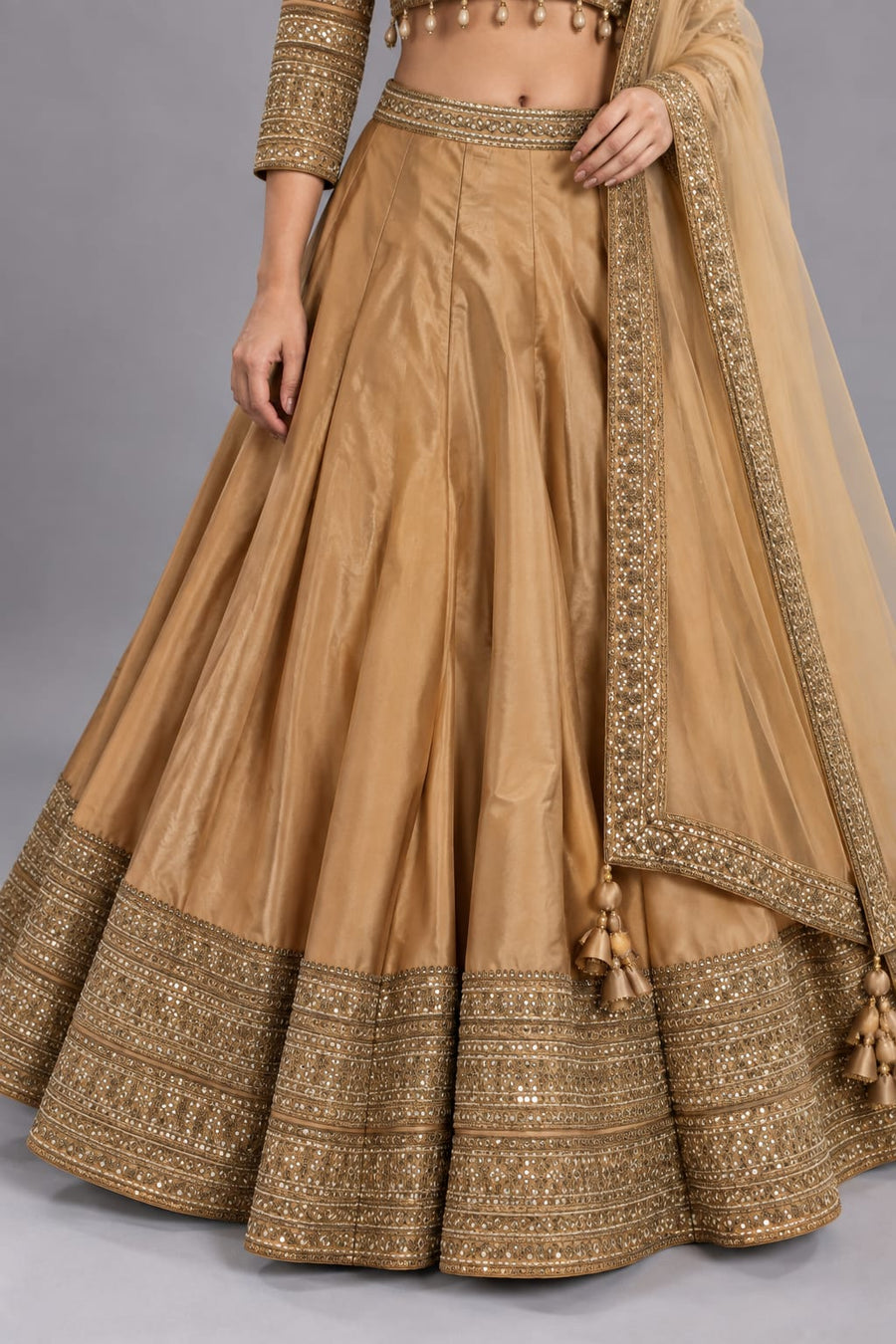 Golden Mirror Work Lehenga Choli with Dupatta | Vastrachowk