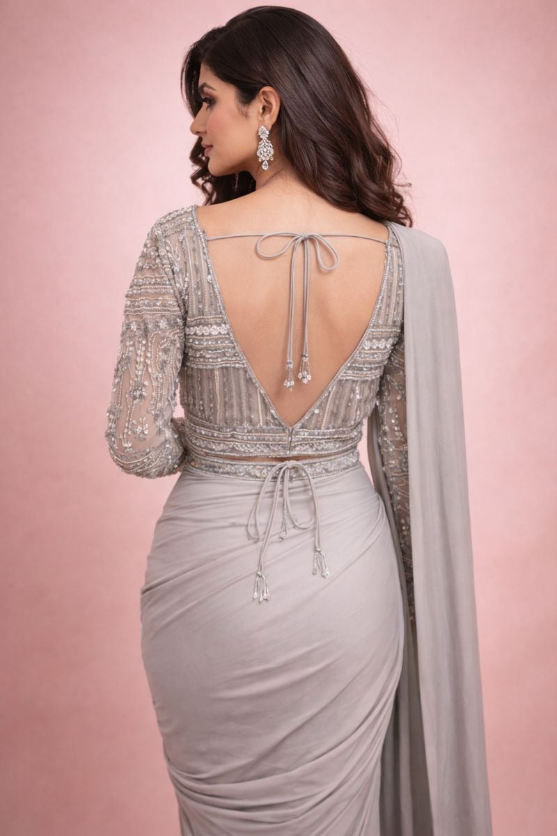 Gray Pre-Drape Saree
