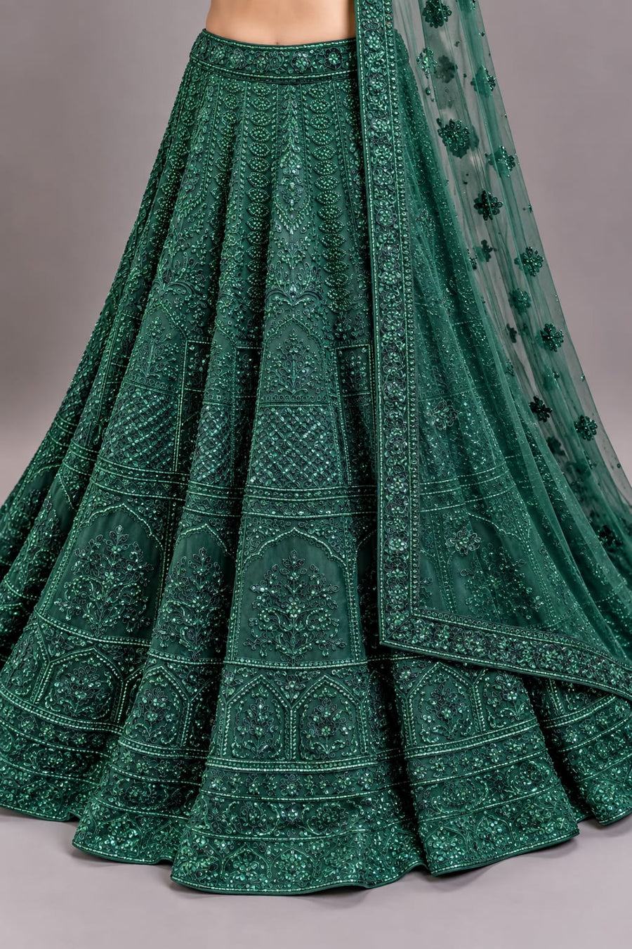 Emerald Green Embellished Designer Lehenga with Net Dupatta
