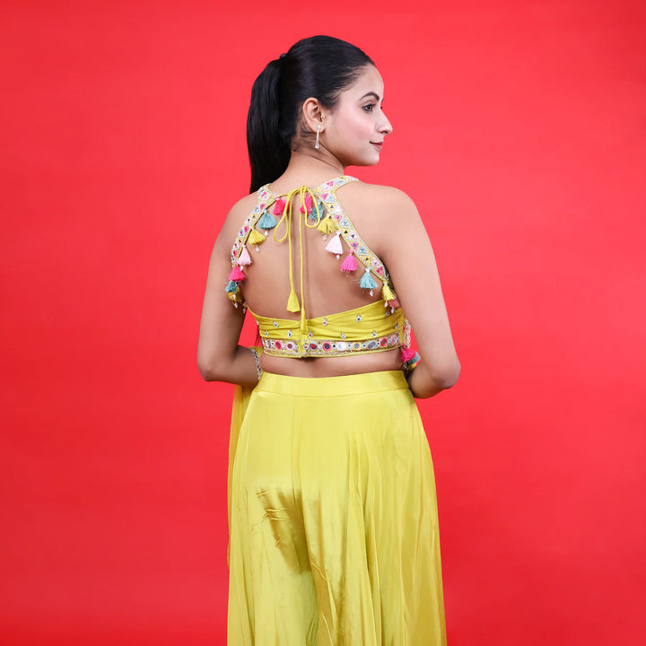Halter Neck Crop Top Sharara with dupatta- Vastrachowk