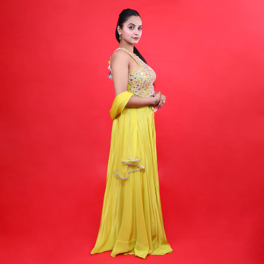 Halter Neck Crop Top Sharara with dupatta- Vastrachowk