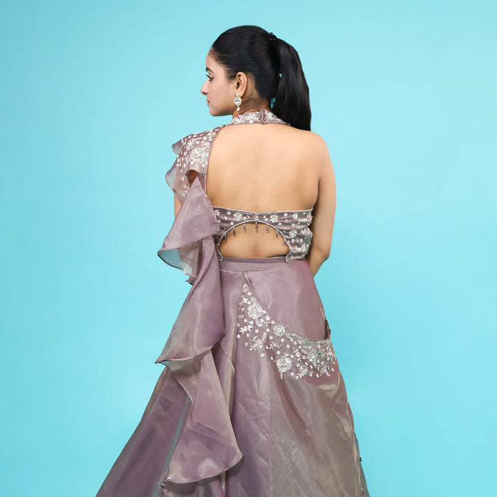 Halter Neck Crop Top Skirt with Drape Dupatta Vastrachowk