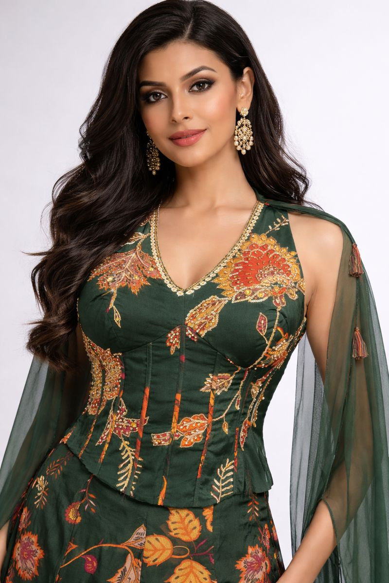 Halter neck Crop Top with Bell Bottom Style Sharara
