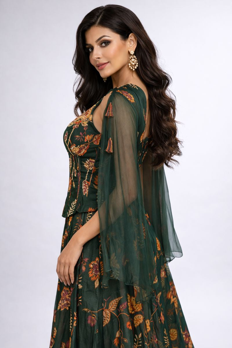 Halter neck Crop Top with Bell Bottom Style Sharara