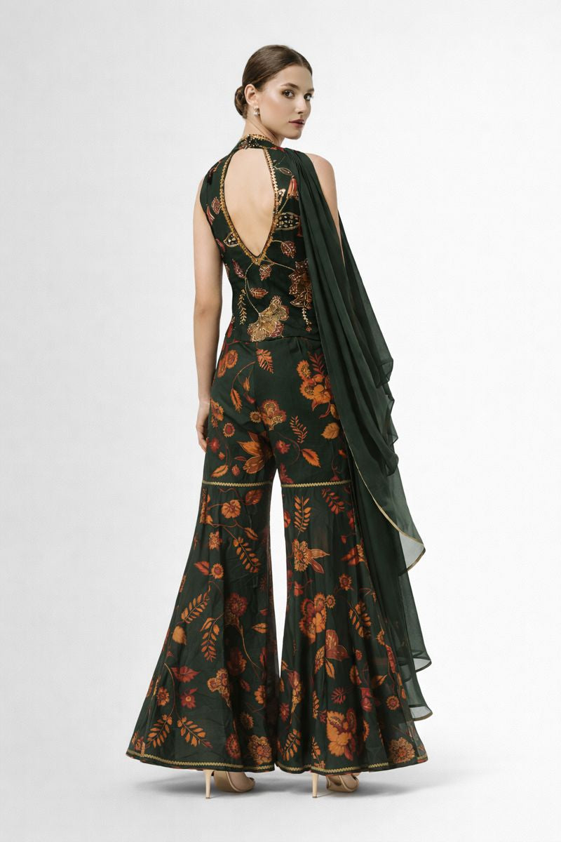 Halter neck Crop Top with Bell Bottom Style Sharara 