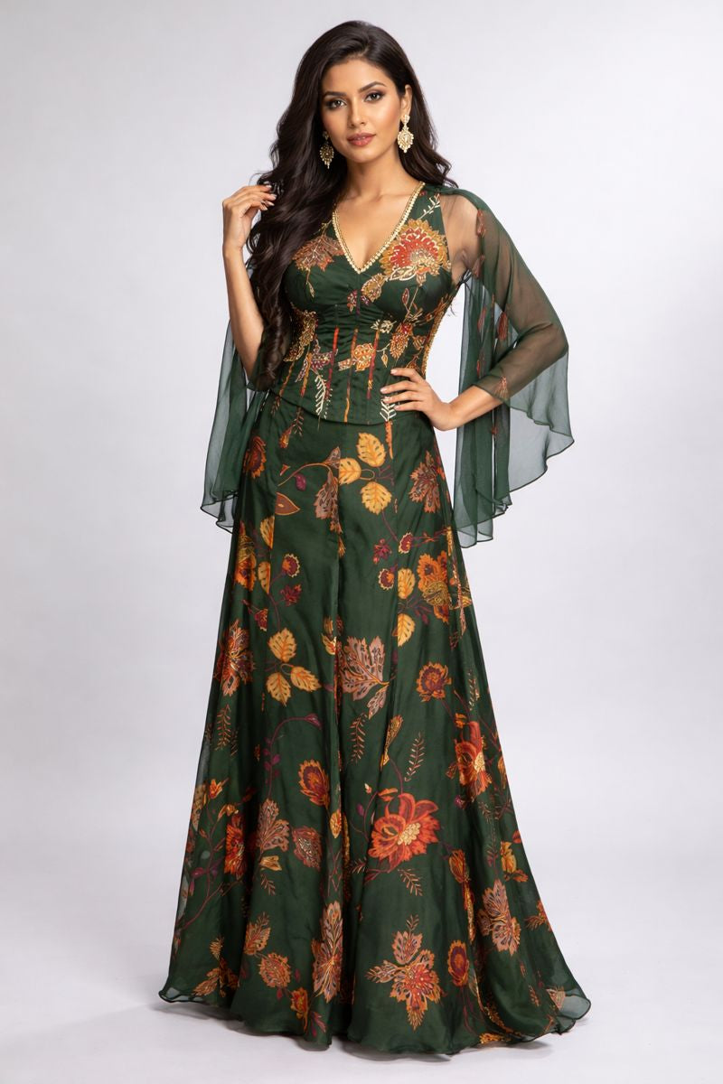 Halter neck Crop Top with Bell Bottom Style Sharara