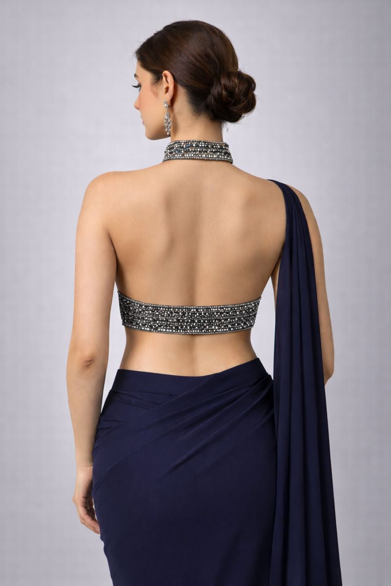 Halterneck Crop Top Drape Saree 