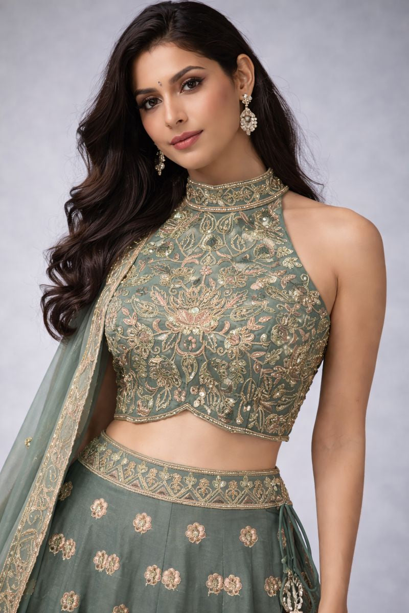 Halterneck Crop Top Lehenga 