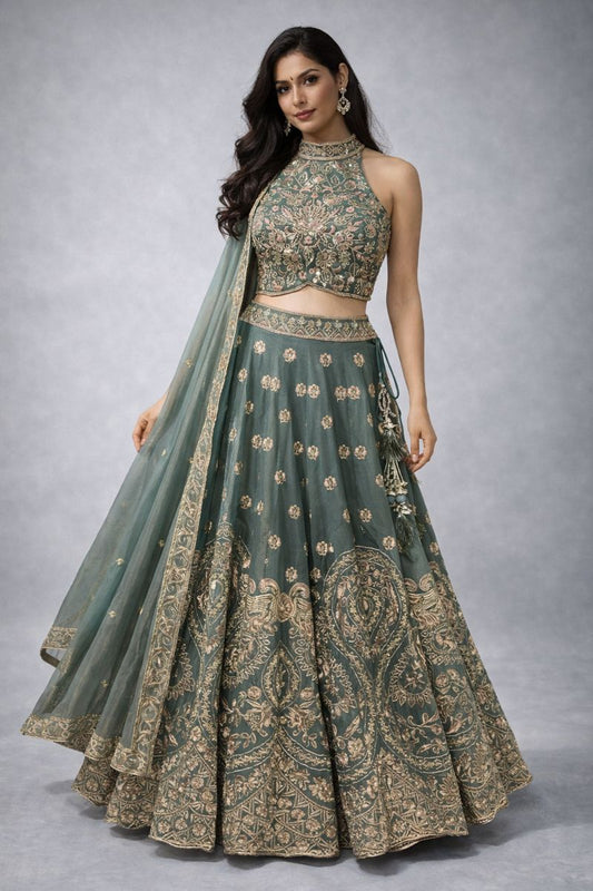 Halterneck Crop Top Lehenga 
