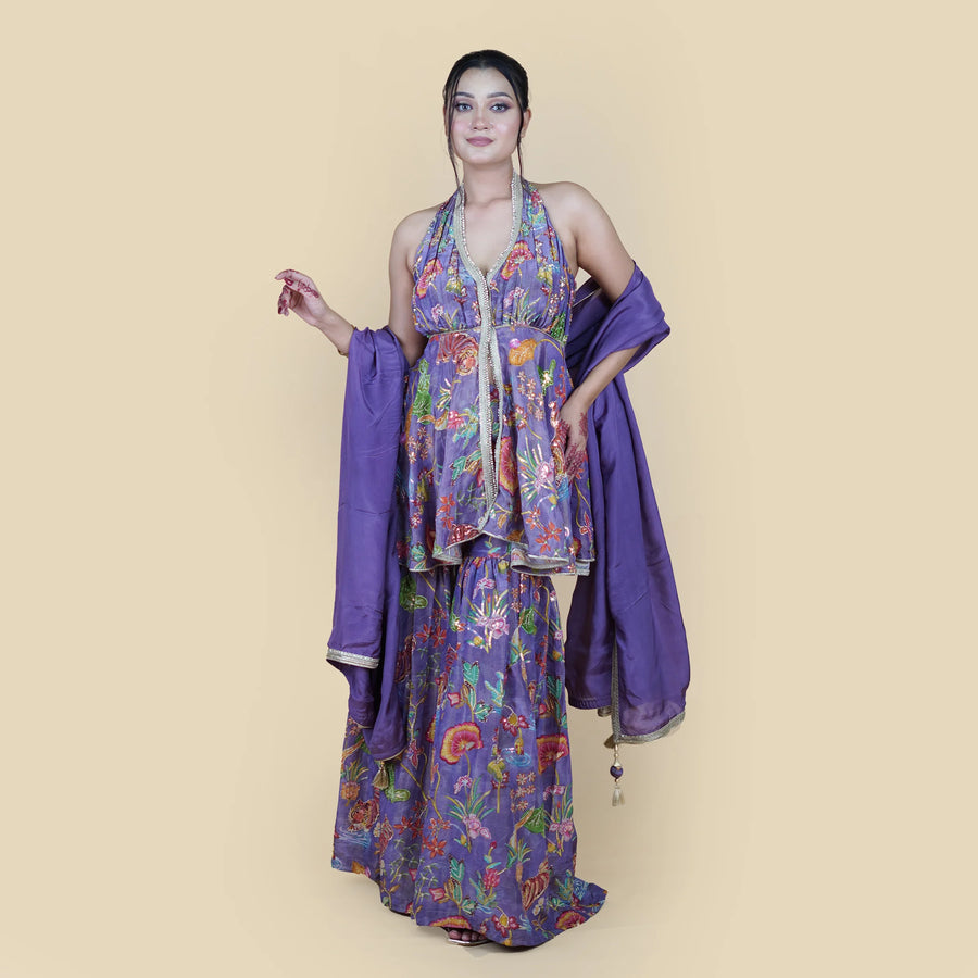 Halterneck Peplum Sharara Set