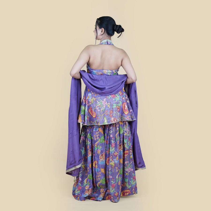 Halterneck Peplum Sharara Set Vastrachowk