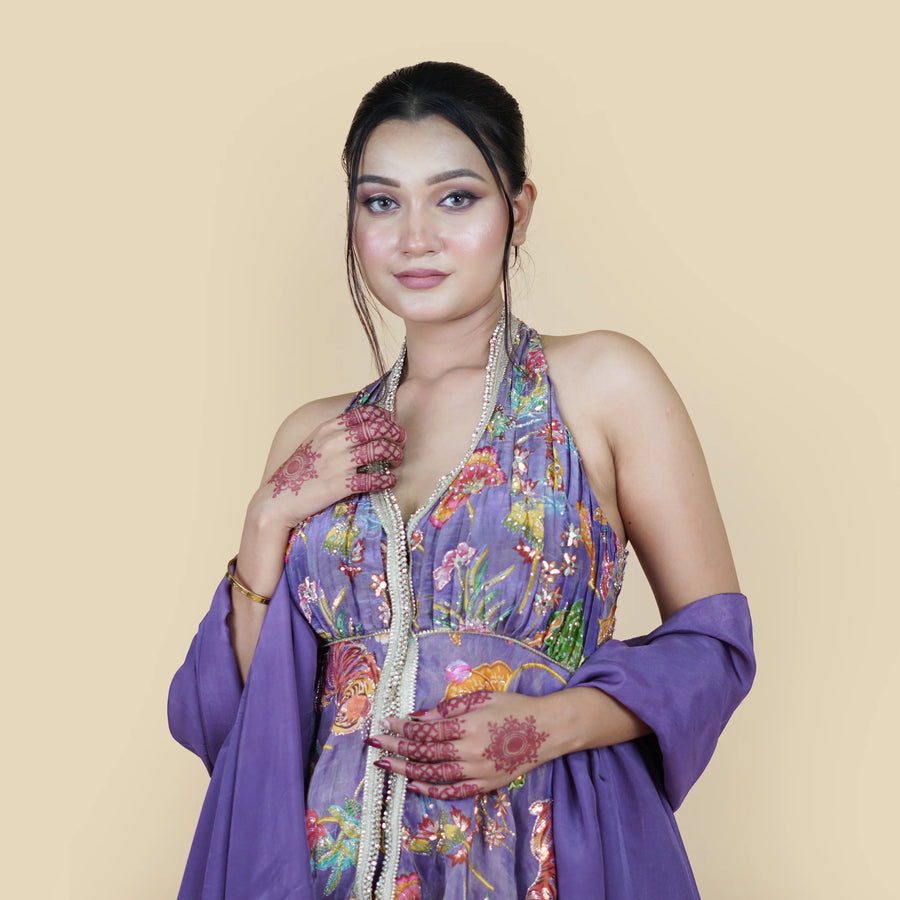Halterneck Peplum Sharara Set Vastrachowk