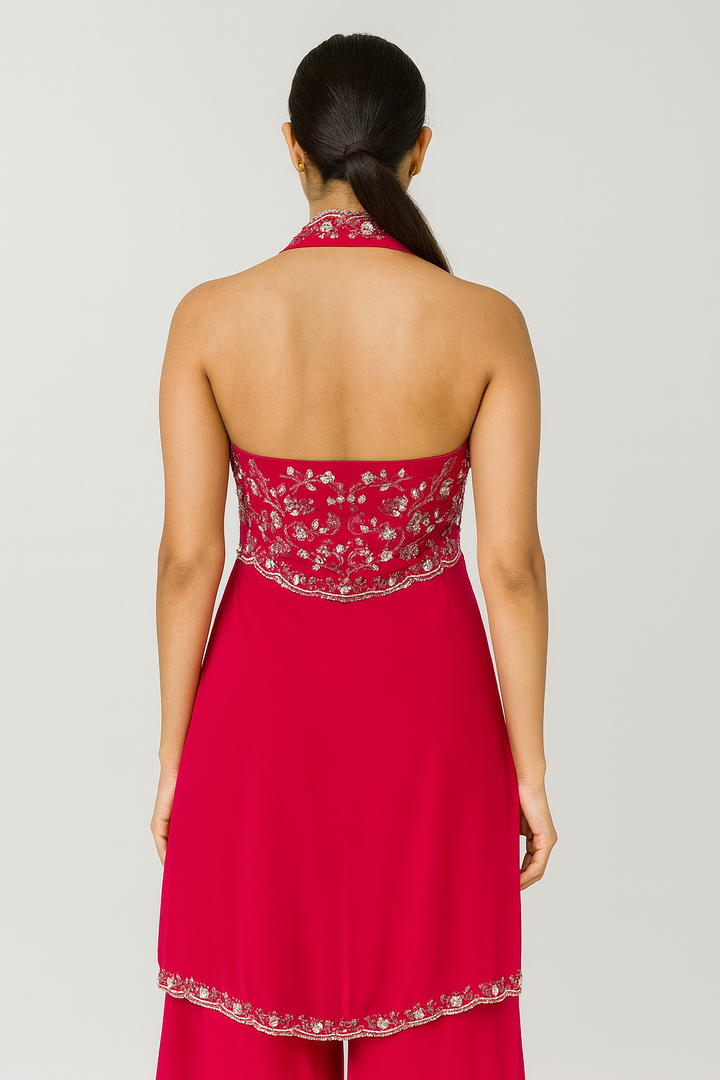 Halterneck Peplum Sharara back profile 