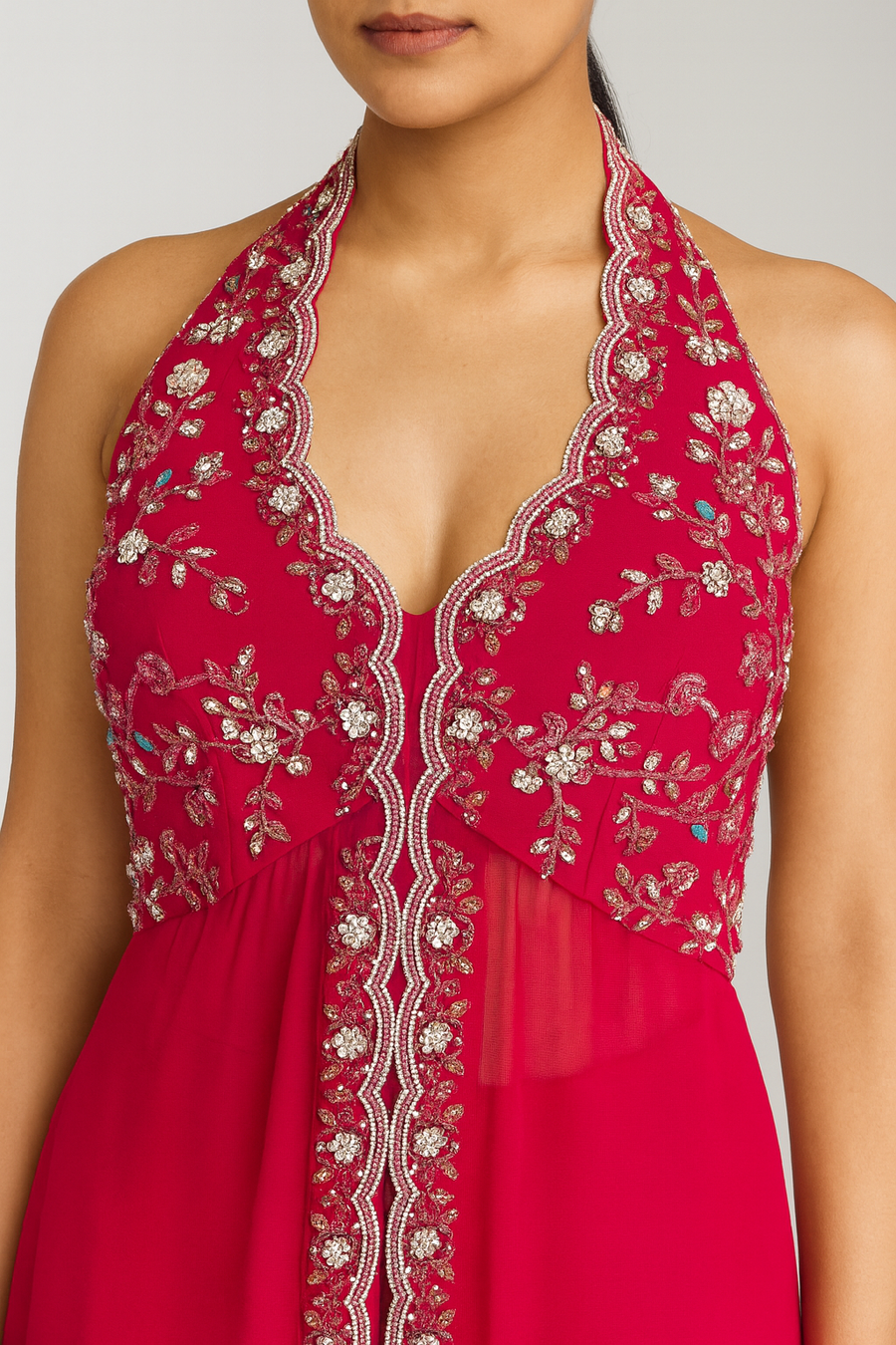 Halterneck Peplum Sharara front profile 