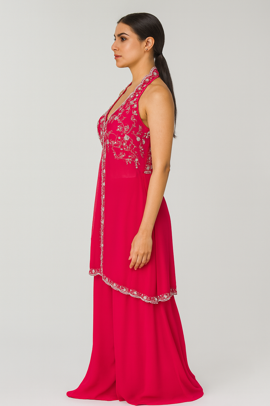 Halterneck Peplum Sharara side profile 