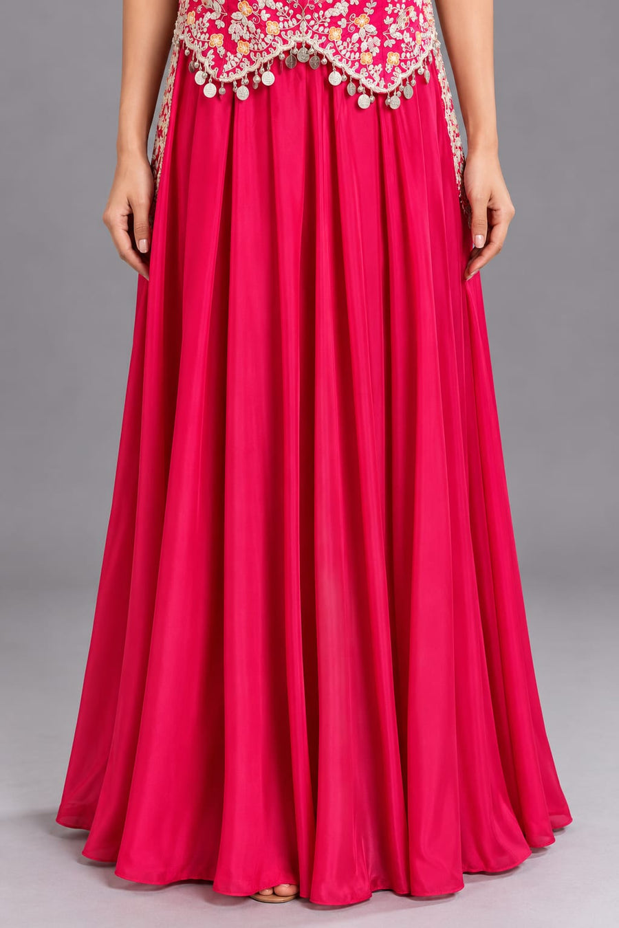 Hot Pink Halter Neck Embroidered Flared Anarkali for Women