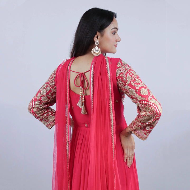 Hot Pink Anarkali Suit back 