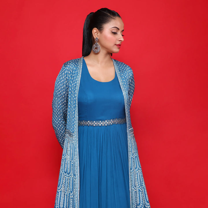 Indo western gown with jacket for womens