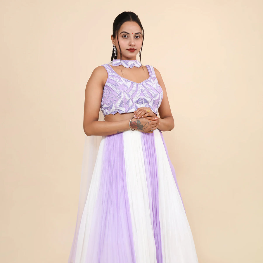 Trendy Crop Top Skirt with Choker & Dupatta