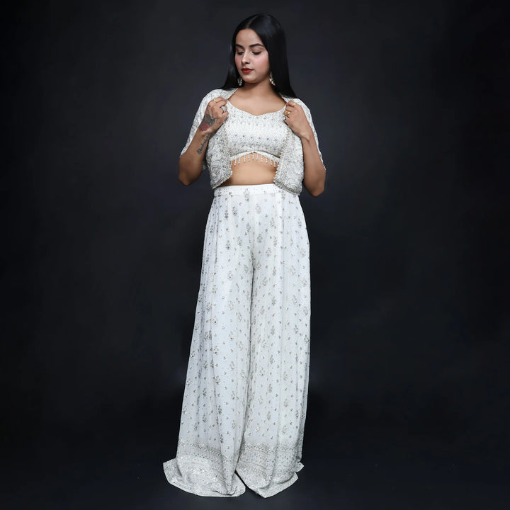 Crop top with designer jacket and plazzo set
