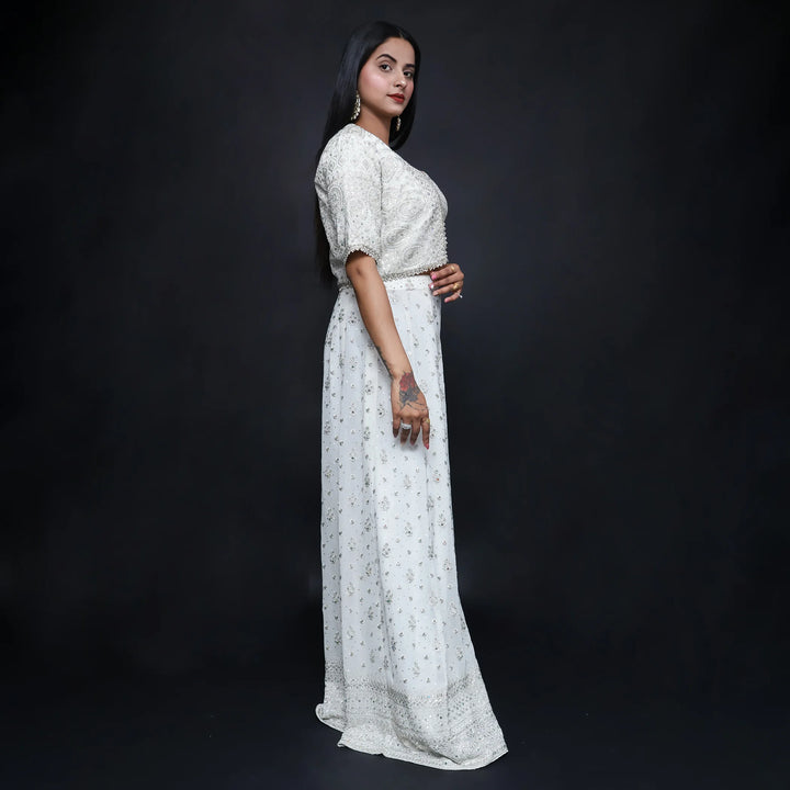 Crop top with designer jacket and plazzo set