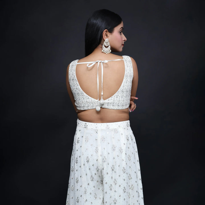Crop top with designer jacket and plazzo set