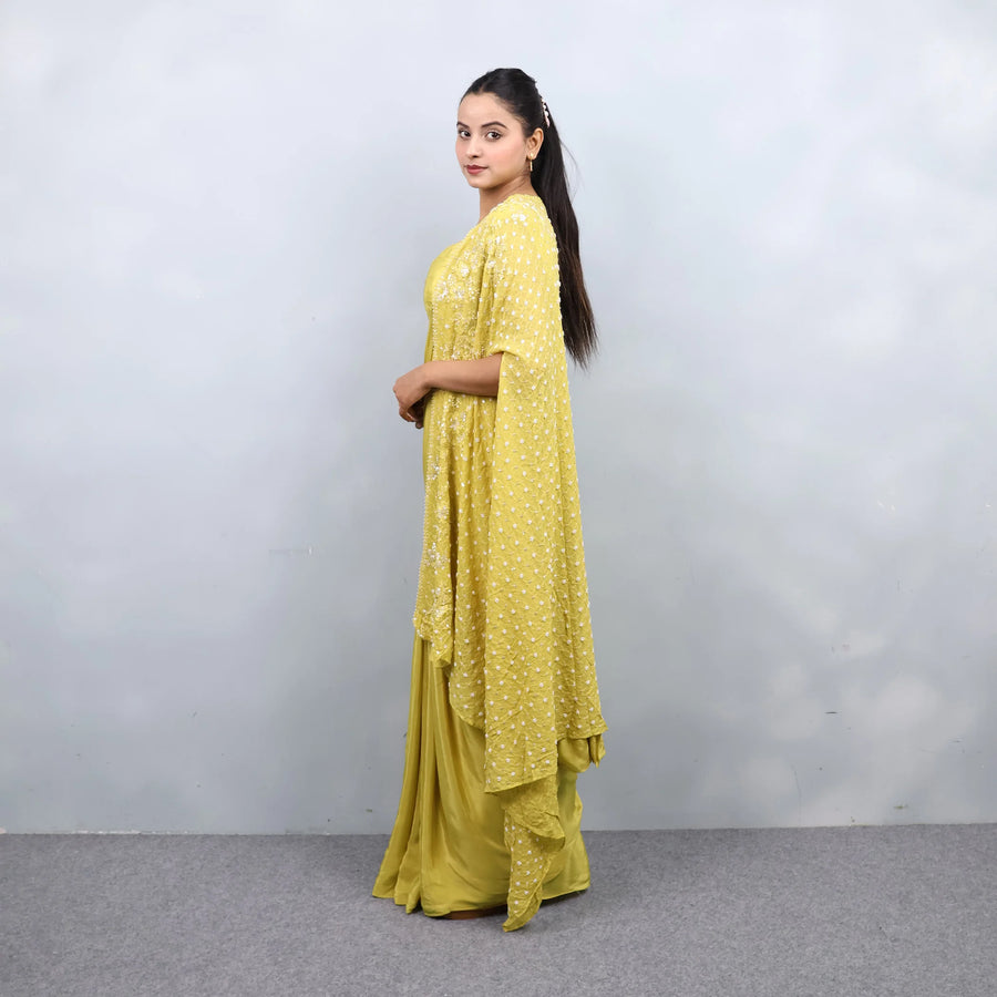Yellow Drape Saree with Shrug