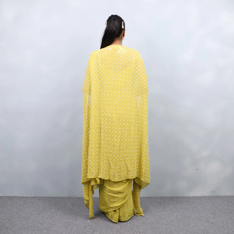 Yellow Drape Saree with Shrug
