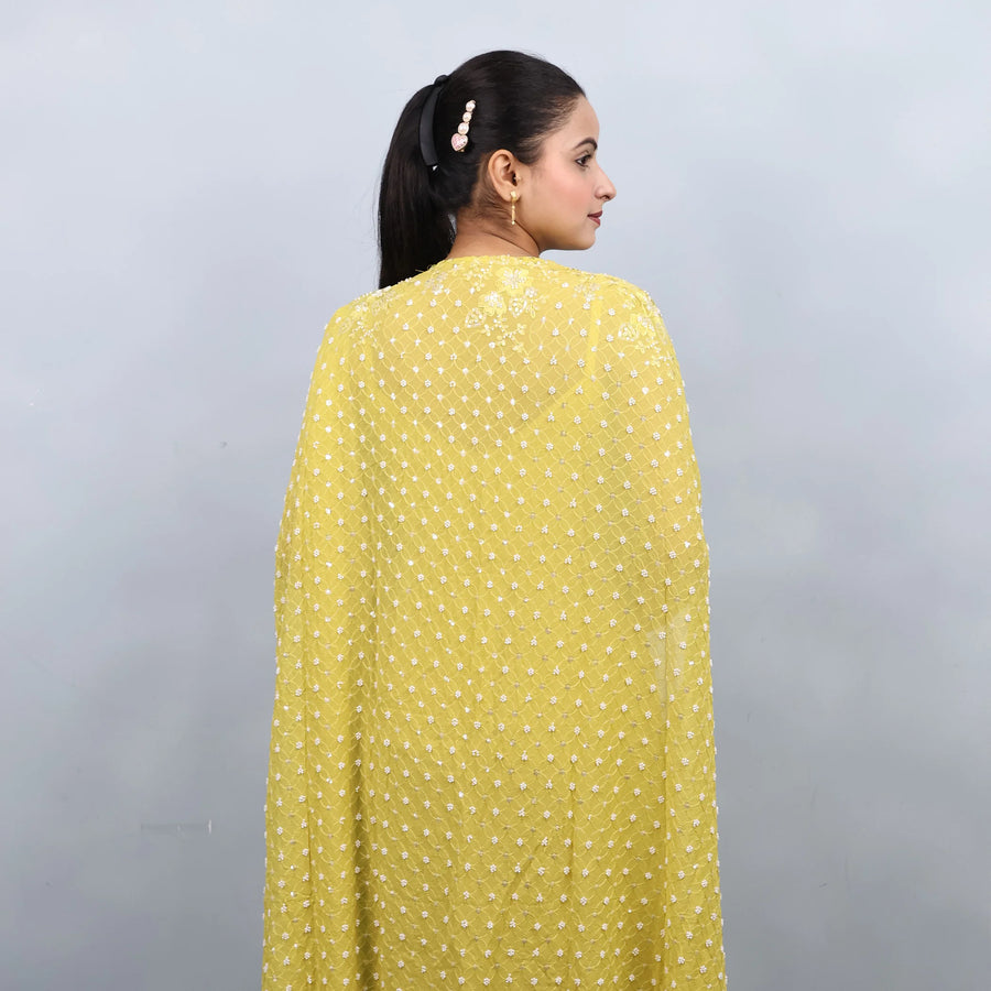 Yellow Drape Saree with Shrug
