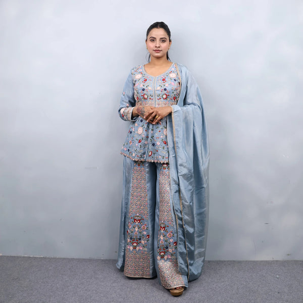 Elegant Purple Peplum Shirt with Palazzo and Dupatta
