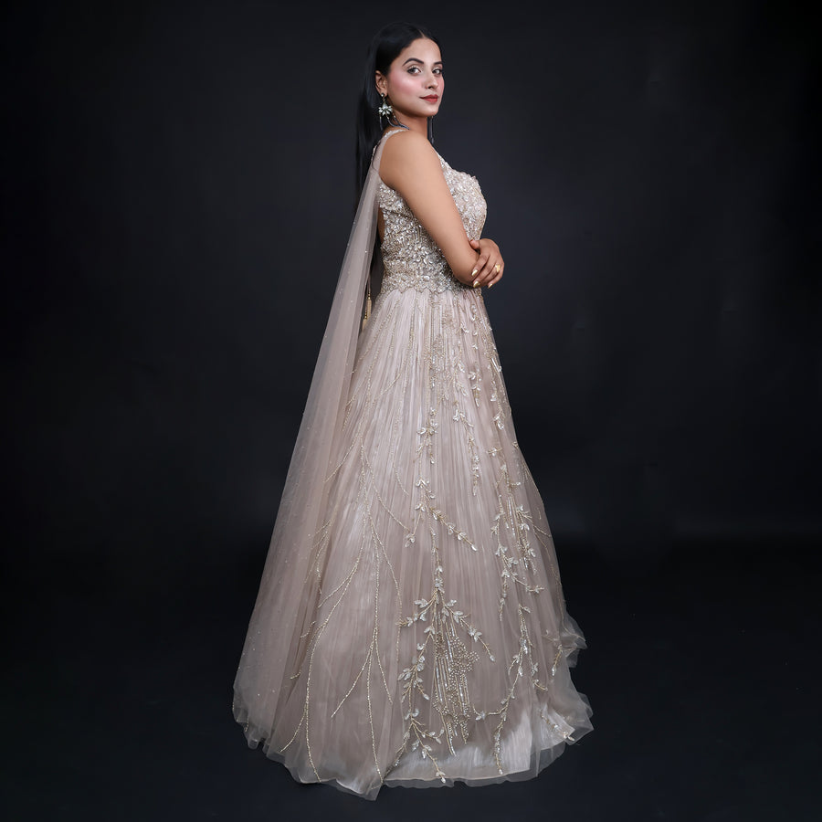 Elegant Ceremonial Western Gown with Falling Sleeves
