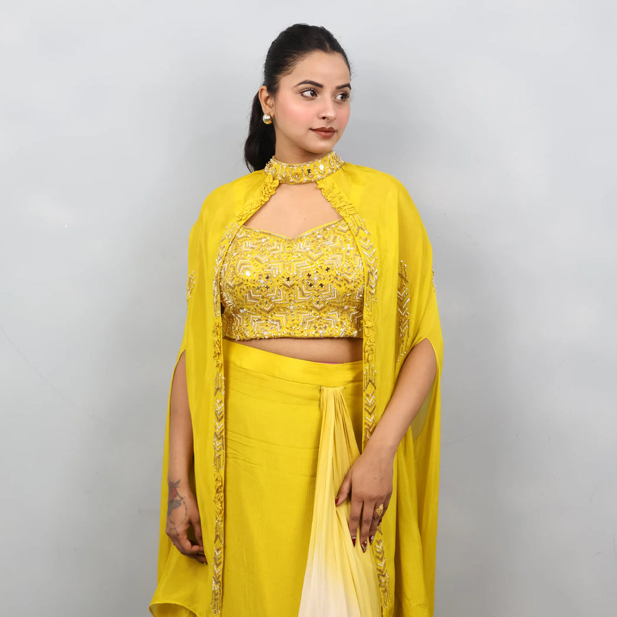 Crop top sharara with cape