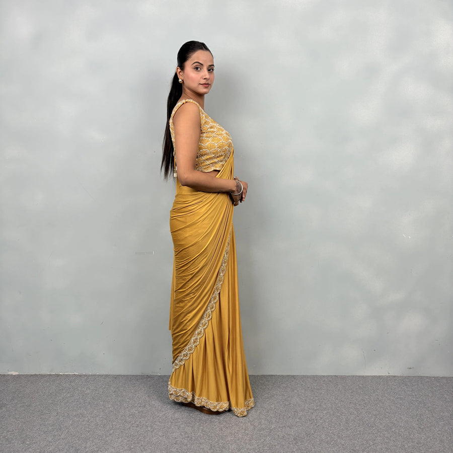 Stylish Drape Saree with Elegant Neck & Sleeve Design