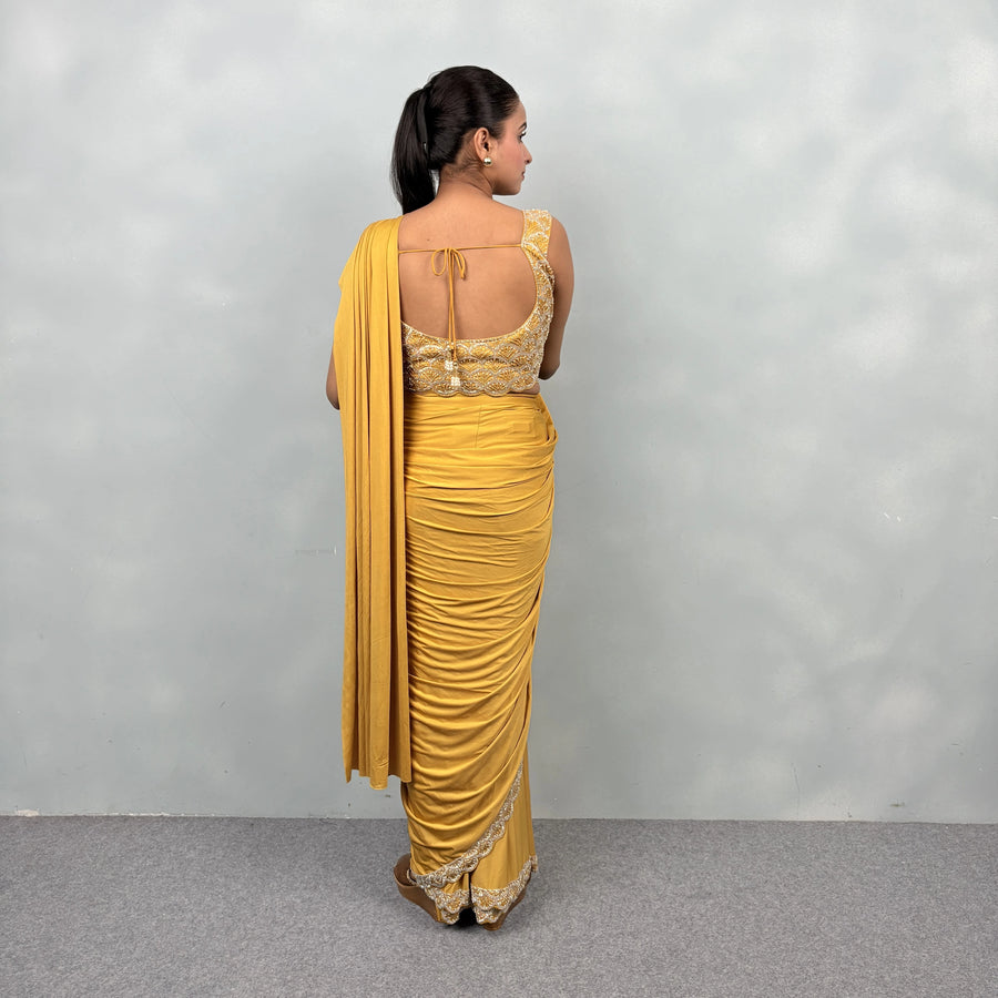 Stylish Drape Saree with Elegant Neck & Sleeve Design