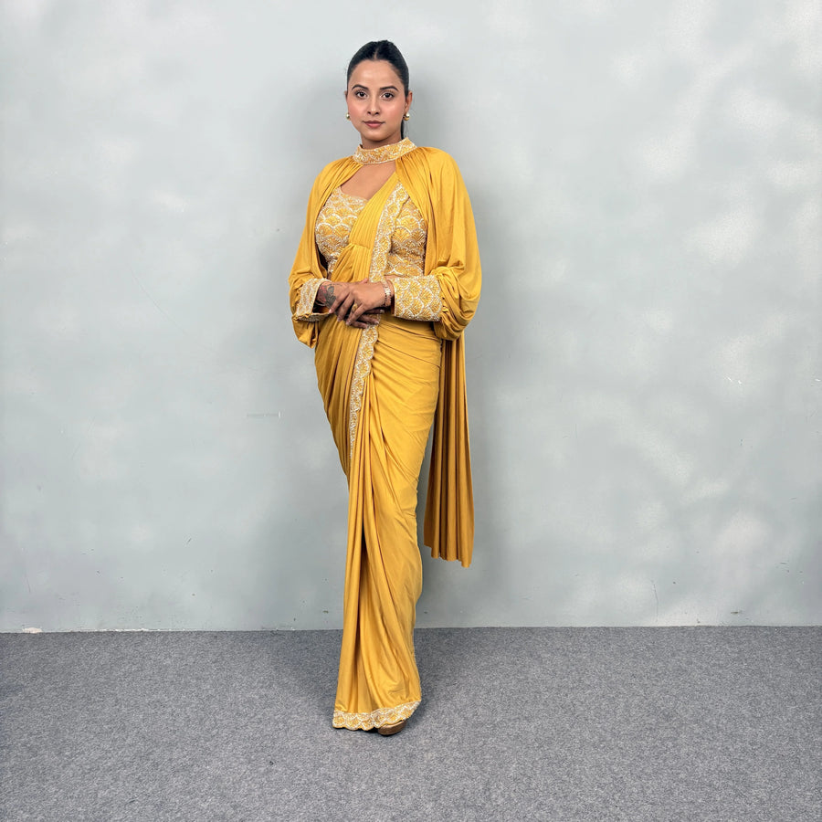 Stylish Drape Saree with Elegant Neck & Sleeve Design
