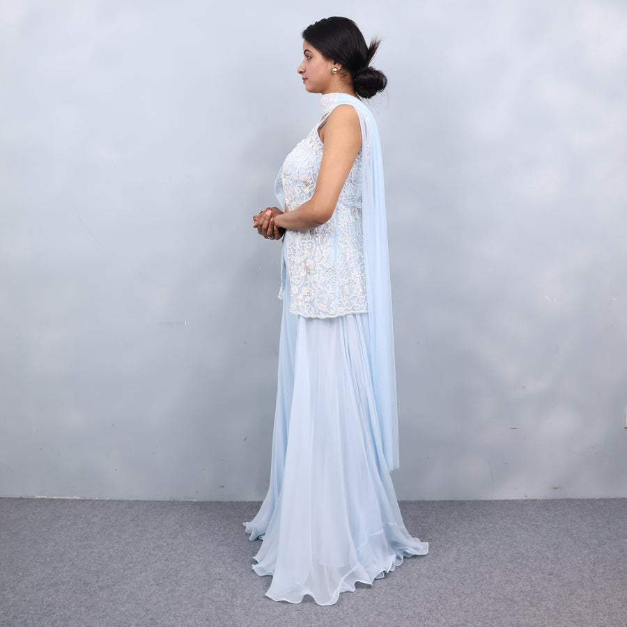 Crop Top Sharara with Sleeveless Shrug