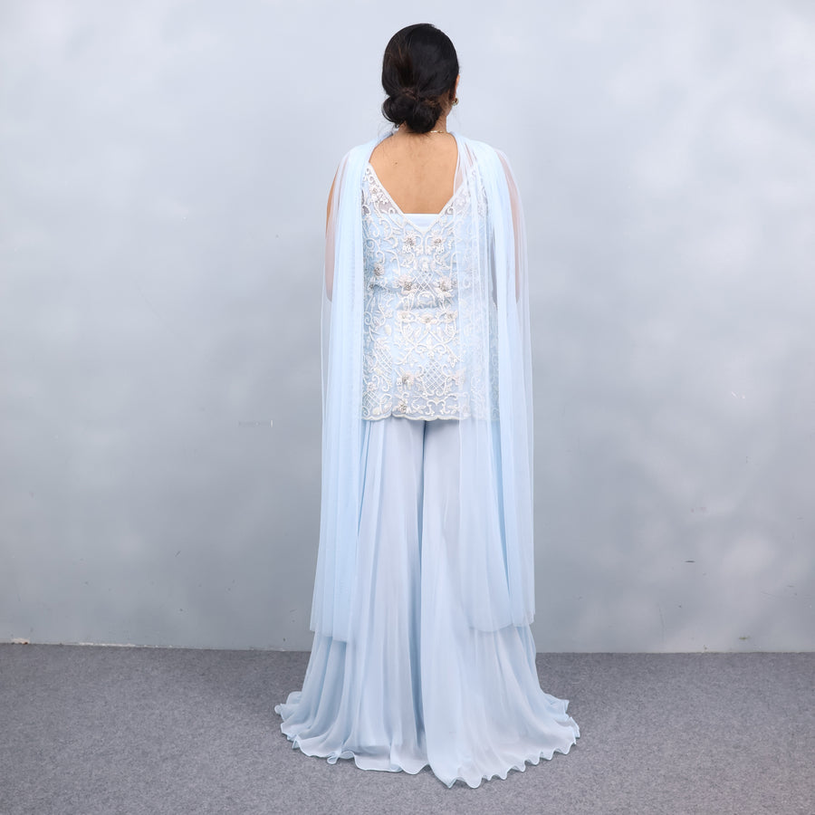 Crop Top Sharara with Sleeveless Shrug