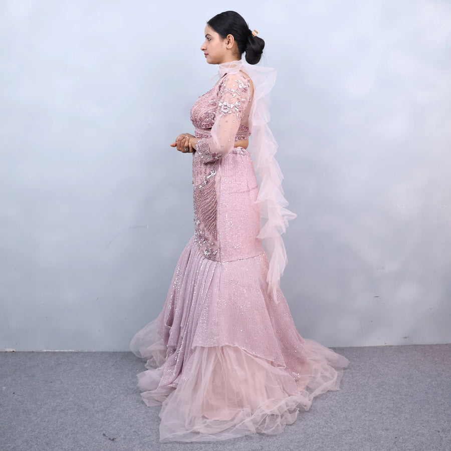 Stylish Fish Cut Lehenga with Ruffle Dupatta
