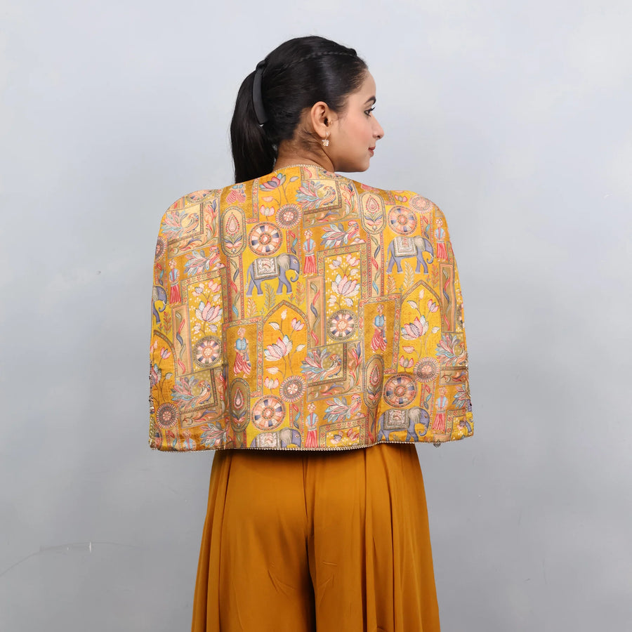 Modern Mehendi Look: Crop Top & Sharara Set with Jacket