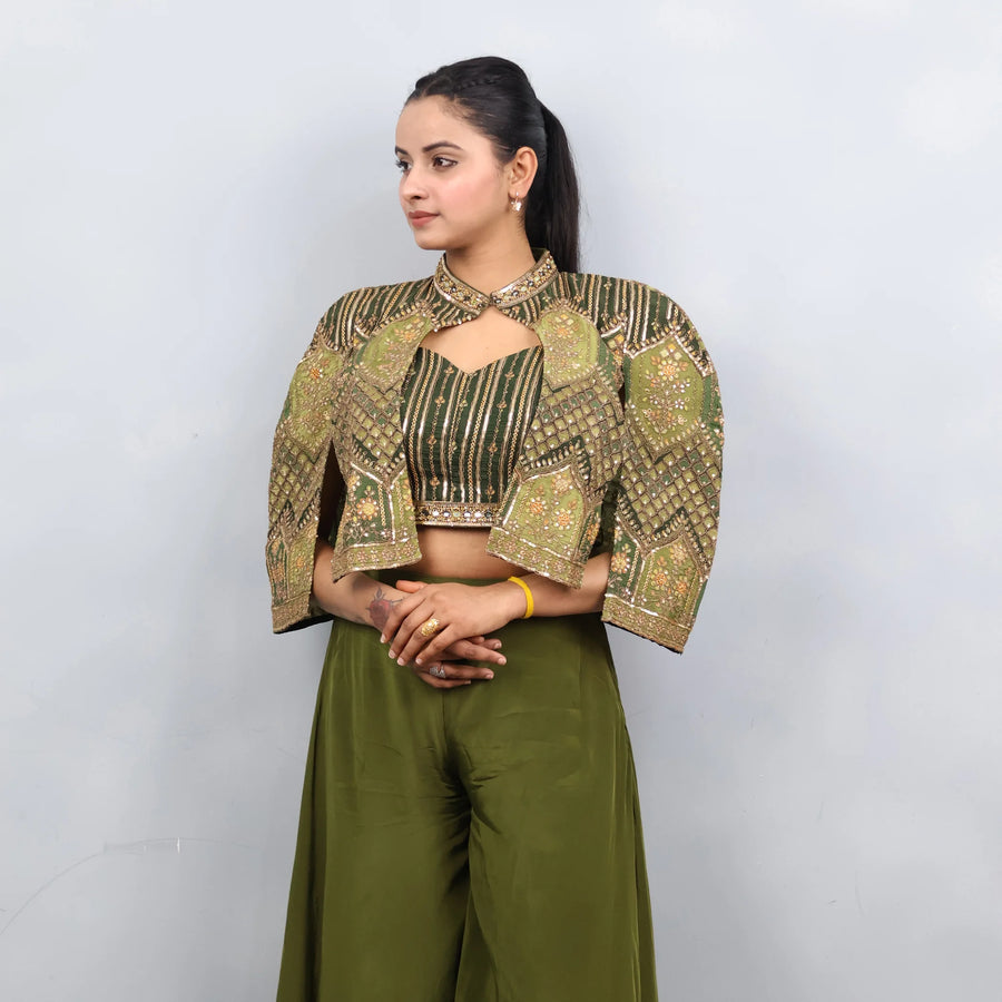 Stylish Sharara Crop Top with Jacket