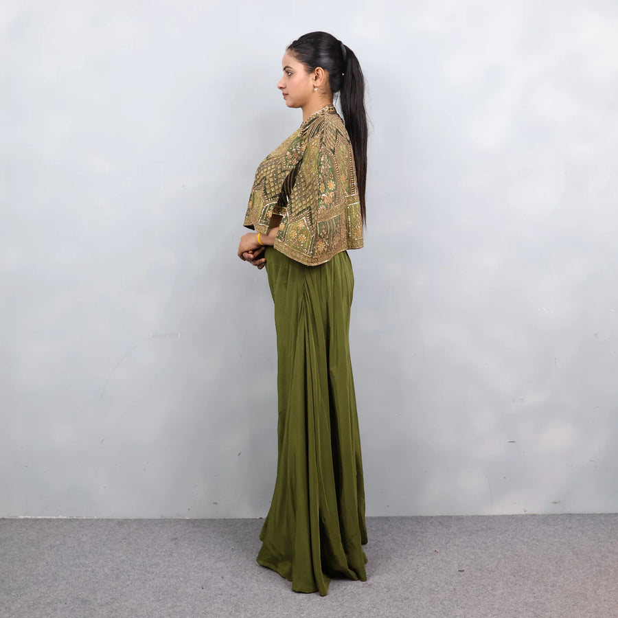 Stylish Sharara Crop Top with Jacket