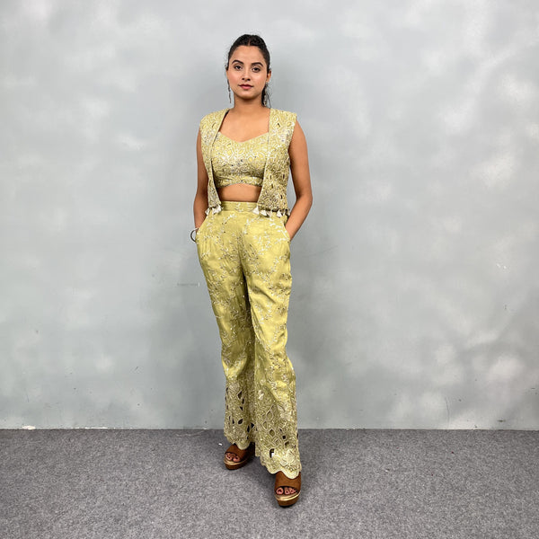 Trendy Crop Top Plazzo with Stylish Jacket