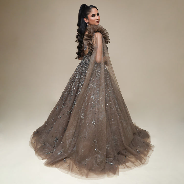 Elegant Ball Gown with Asymmetrical Falling Sleeve
