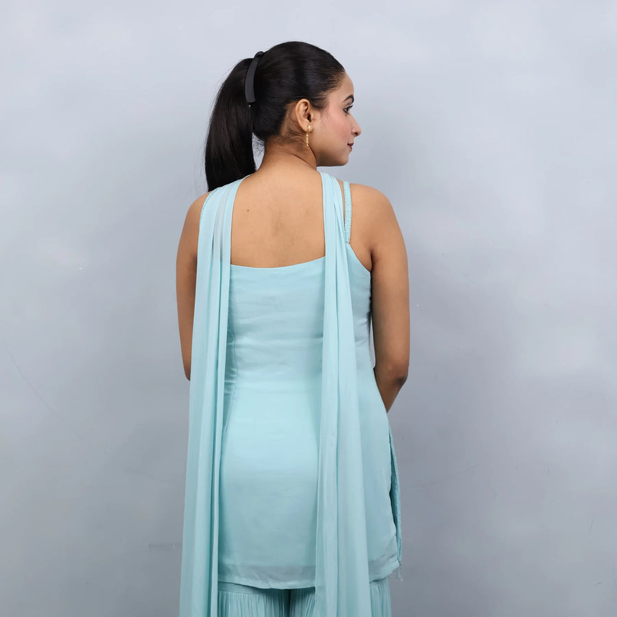 Elegant Straight Suit with Sharara & Choker Dupatta