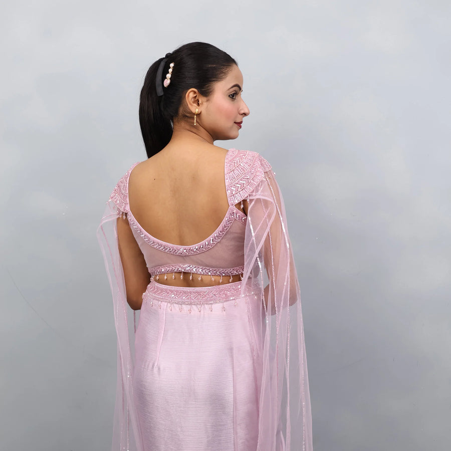 Lavender Dhoti with Shoulder-Attached Cape