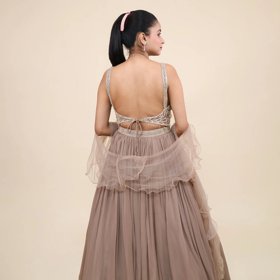 Ruffle Dupatta Crop Top Skirt Set