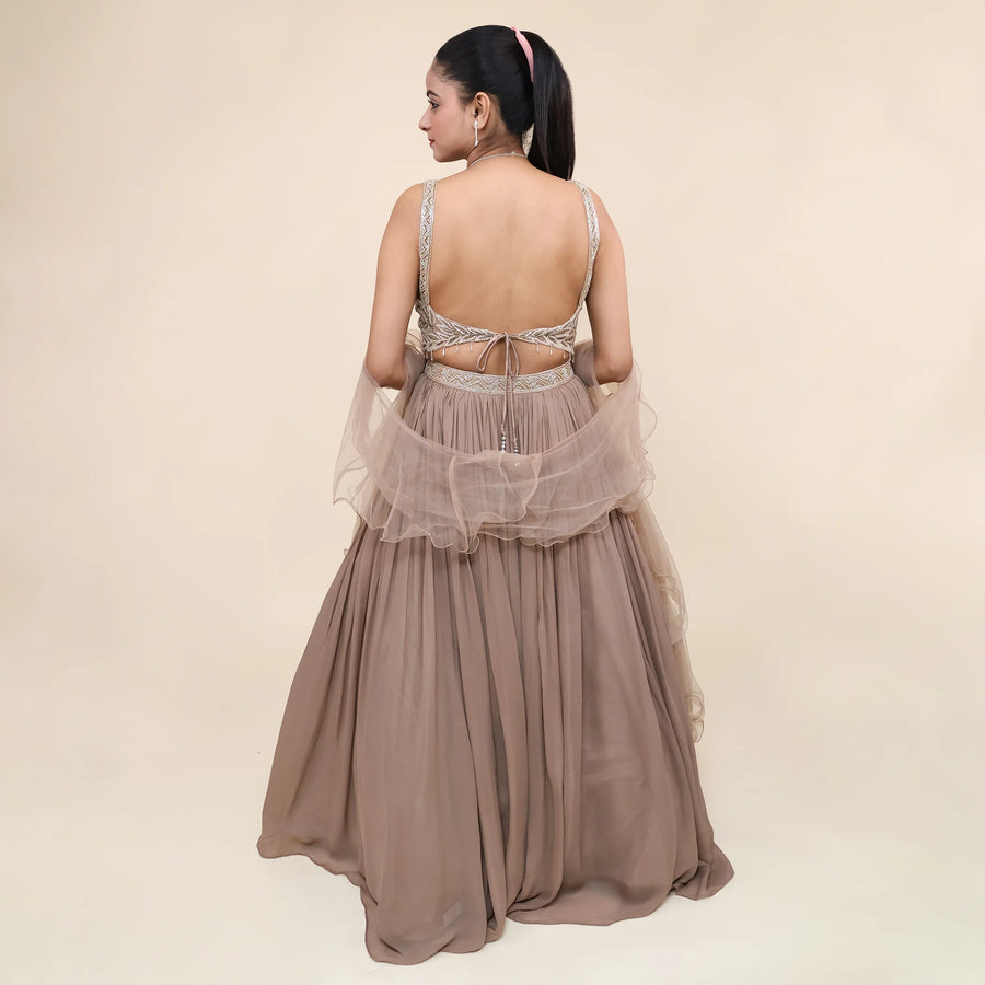 Ruffle Dupatta Crop Top Skirt Set