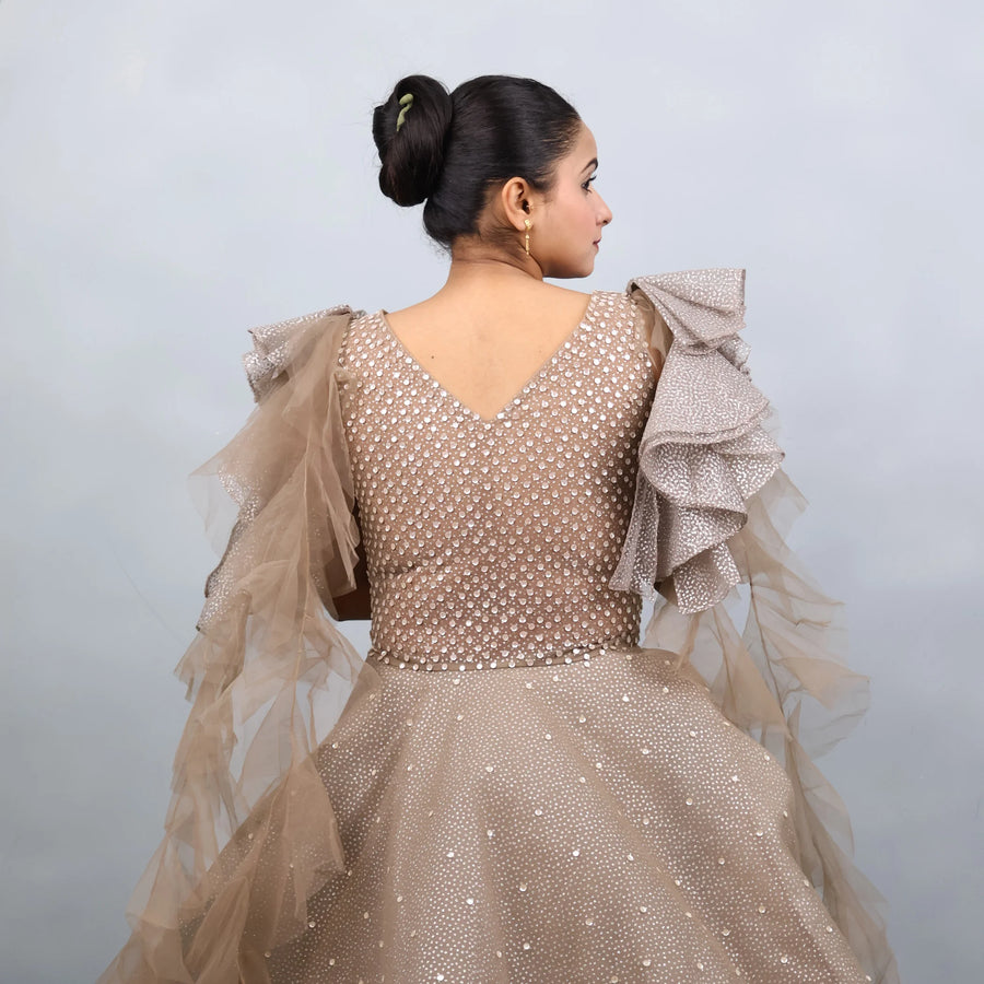 Elegant Beige Gold Heavy Gown