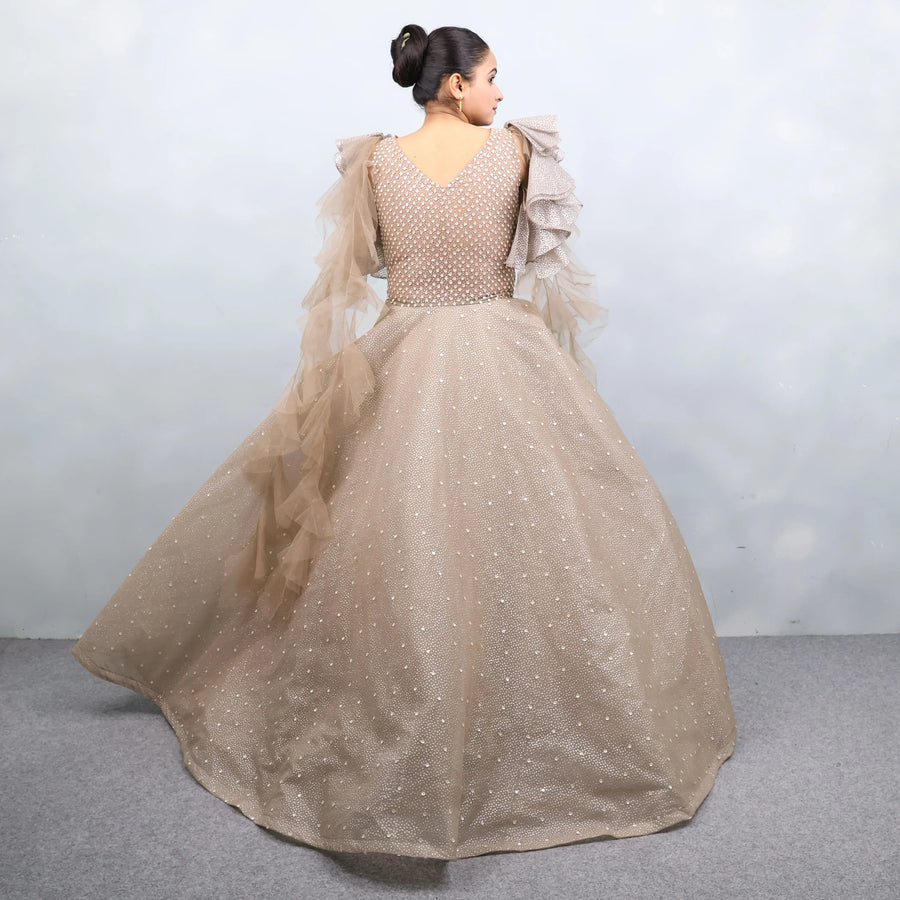 Elegant Beige Gold Heavy Gown